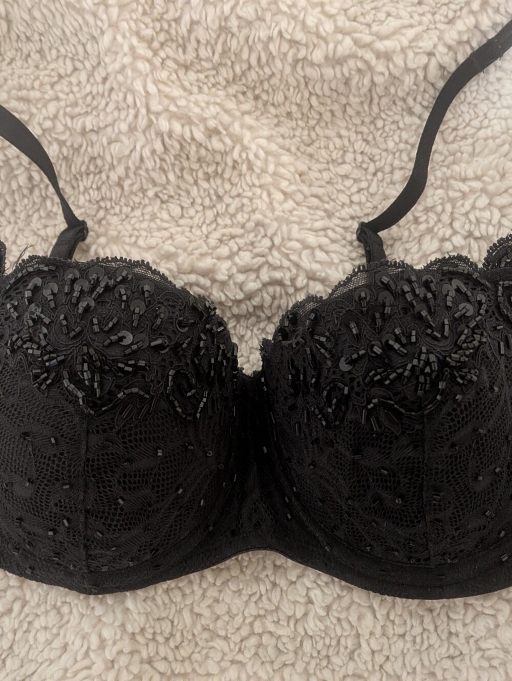 Vintage Victoria's Secret Black Beaded Lace Underwire Top